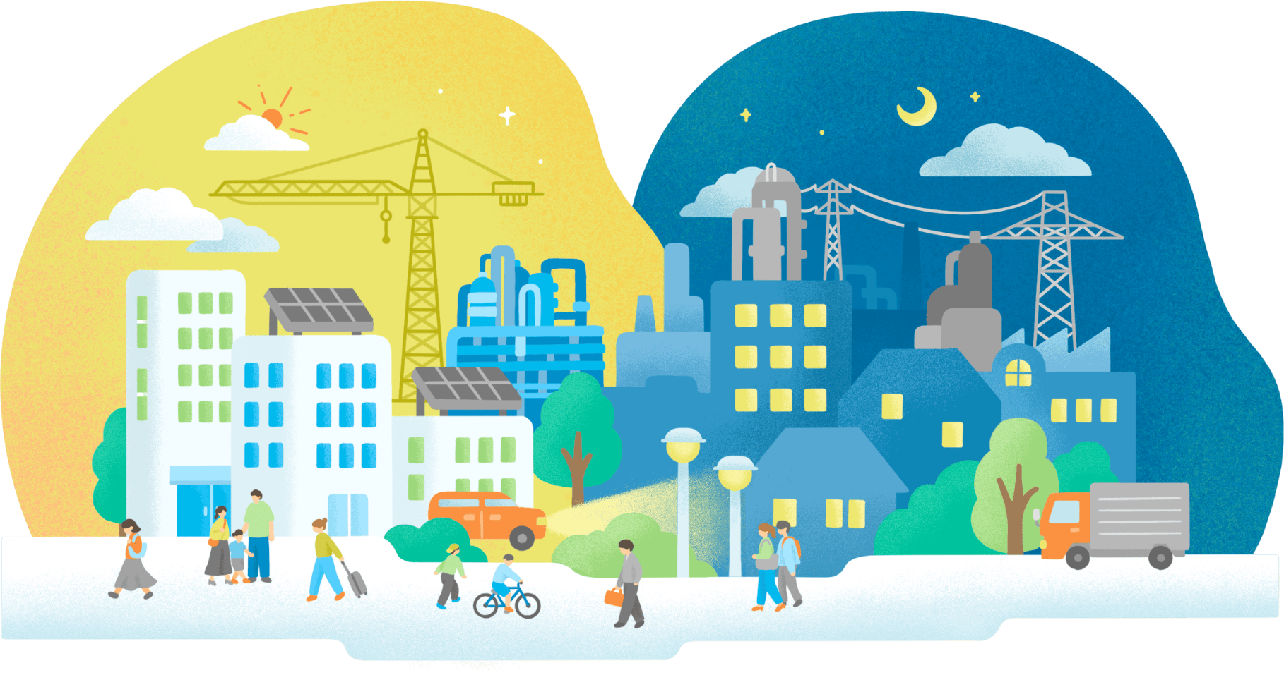 都市と暮らしを支えるイラスト